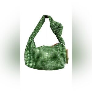 Madison West Knotted Green emerald Rhinestone crystal Dumpling Evening bag‎ new